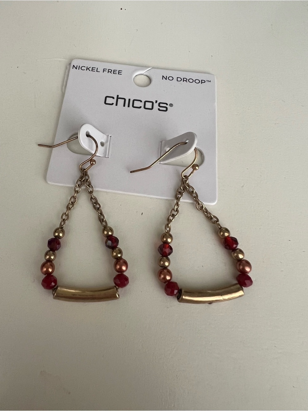 Chicos red brown beaded drop earrings